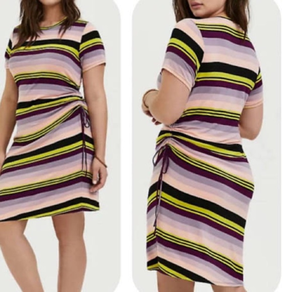 Torrid Striped Jersey Ruched Drawstring Dress Summer